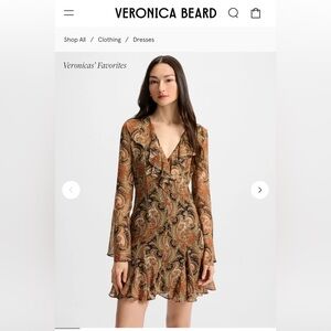 Veronica Beard Long Sleeve Paisley Dress in Brown and Tan